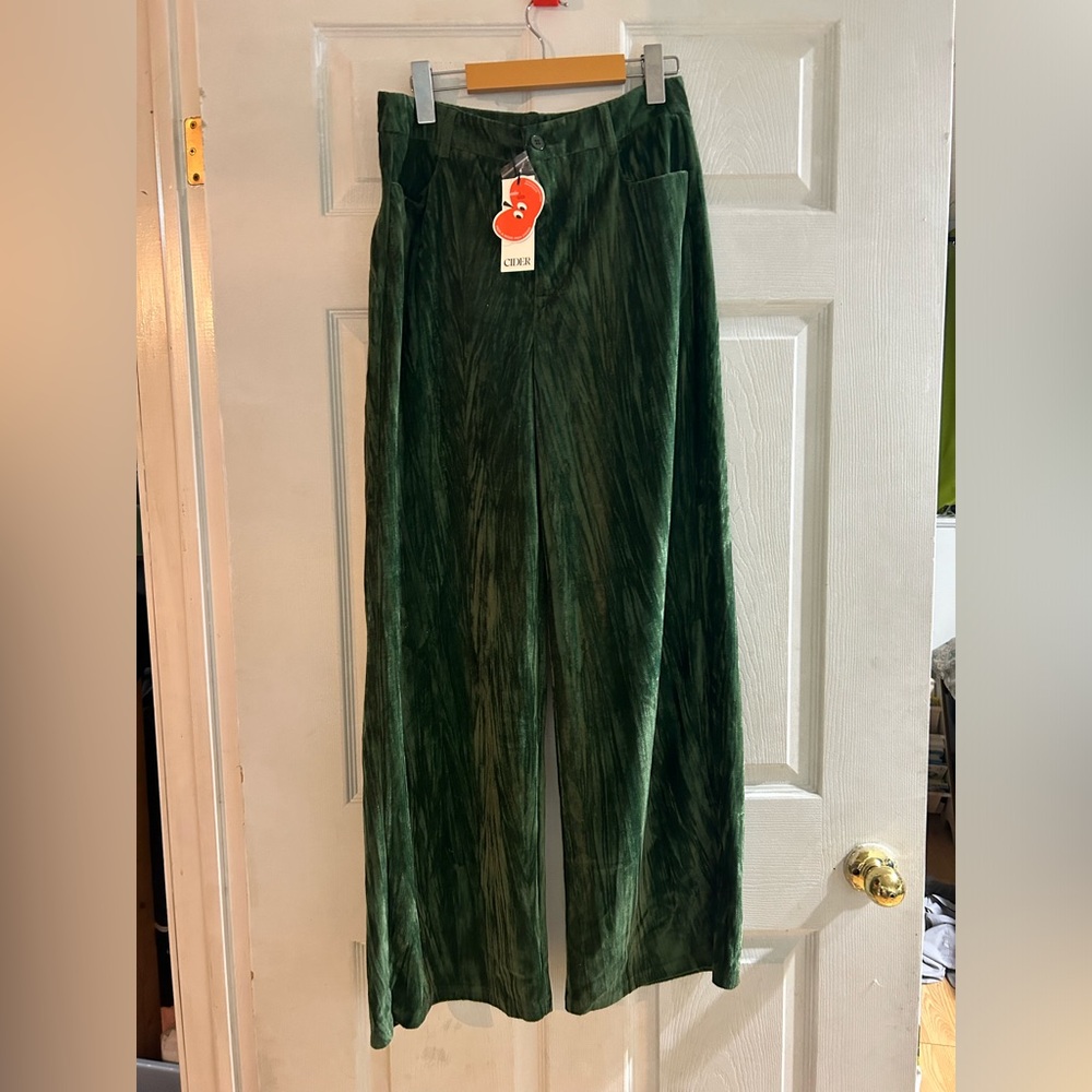 Green Velvet Wide-Leg Pants